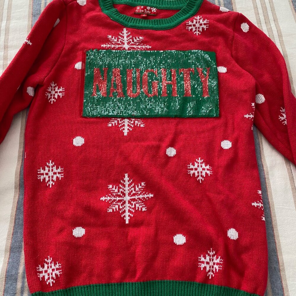 Naughty & Nice Reversible Sequin Christmas Sweater,Made by "to be jolly", size M